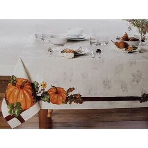1 Fabric Tablecloth, 60"x120" Oblong (10- 12 ppl) FALL,HARVEST,PUMPKIN BORDER,LP